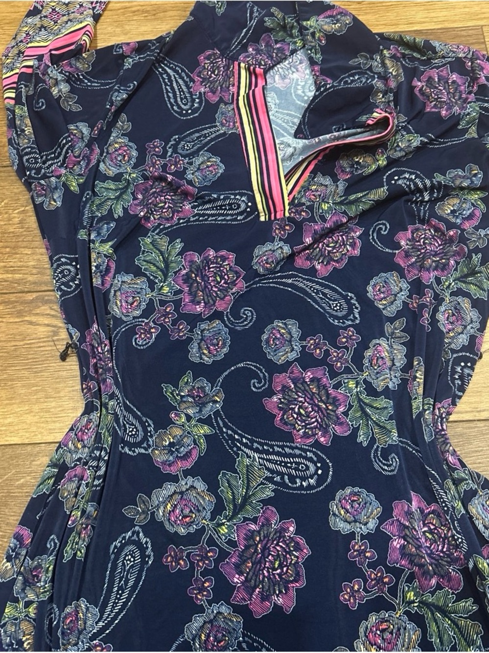 Navy Floral Print Dress with Pink Accents